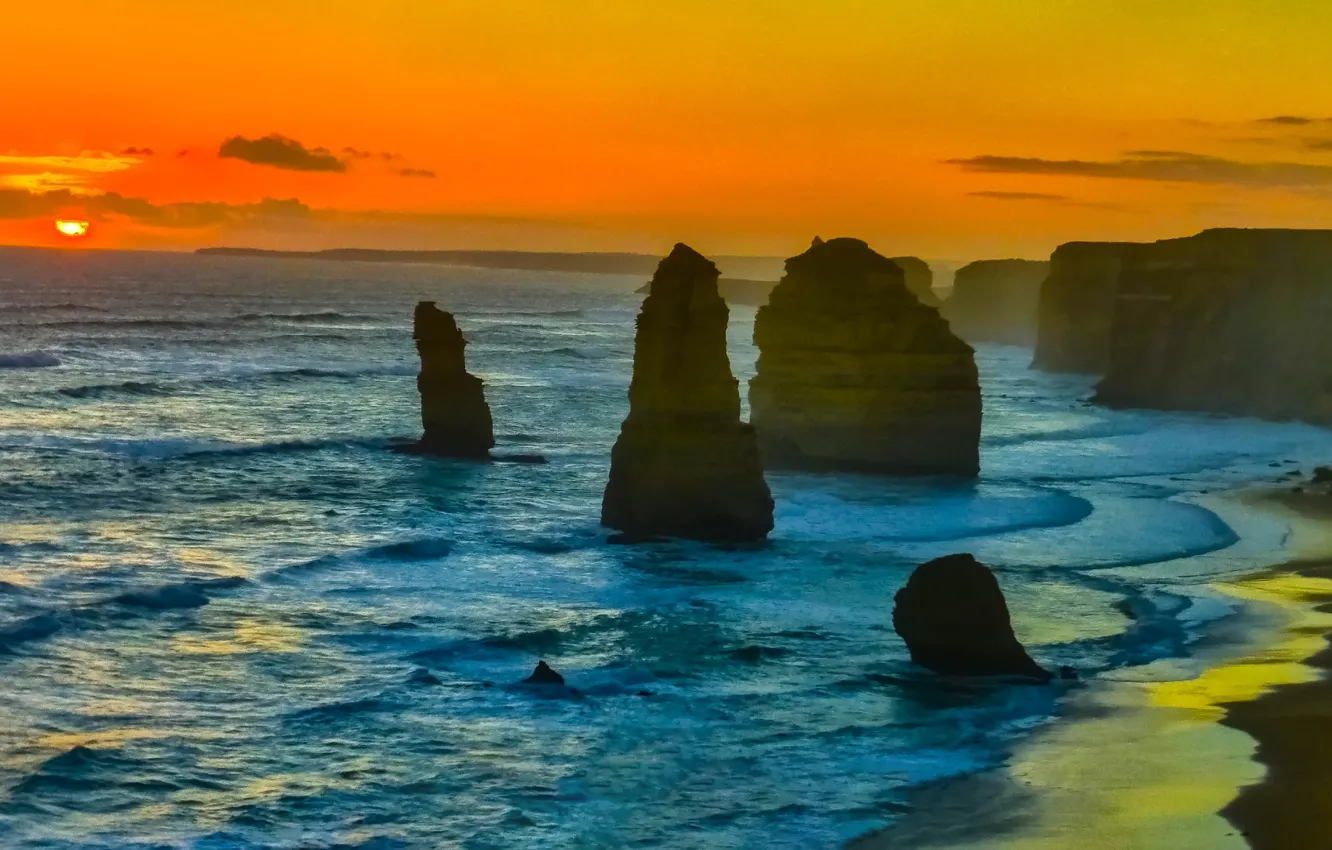 Photo wallpaper sea, sunset, rocks, Australia