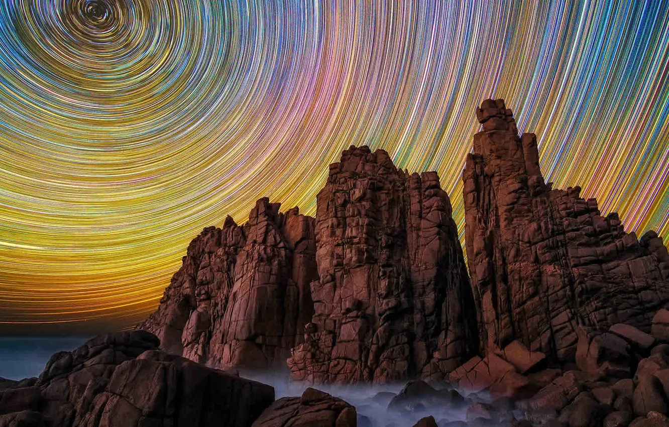 Photo wallpaper the sky, stars, rocks, Victoria, Australia, Cape Woolamai