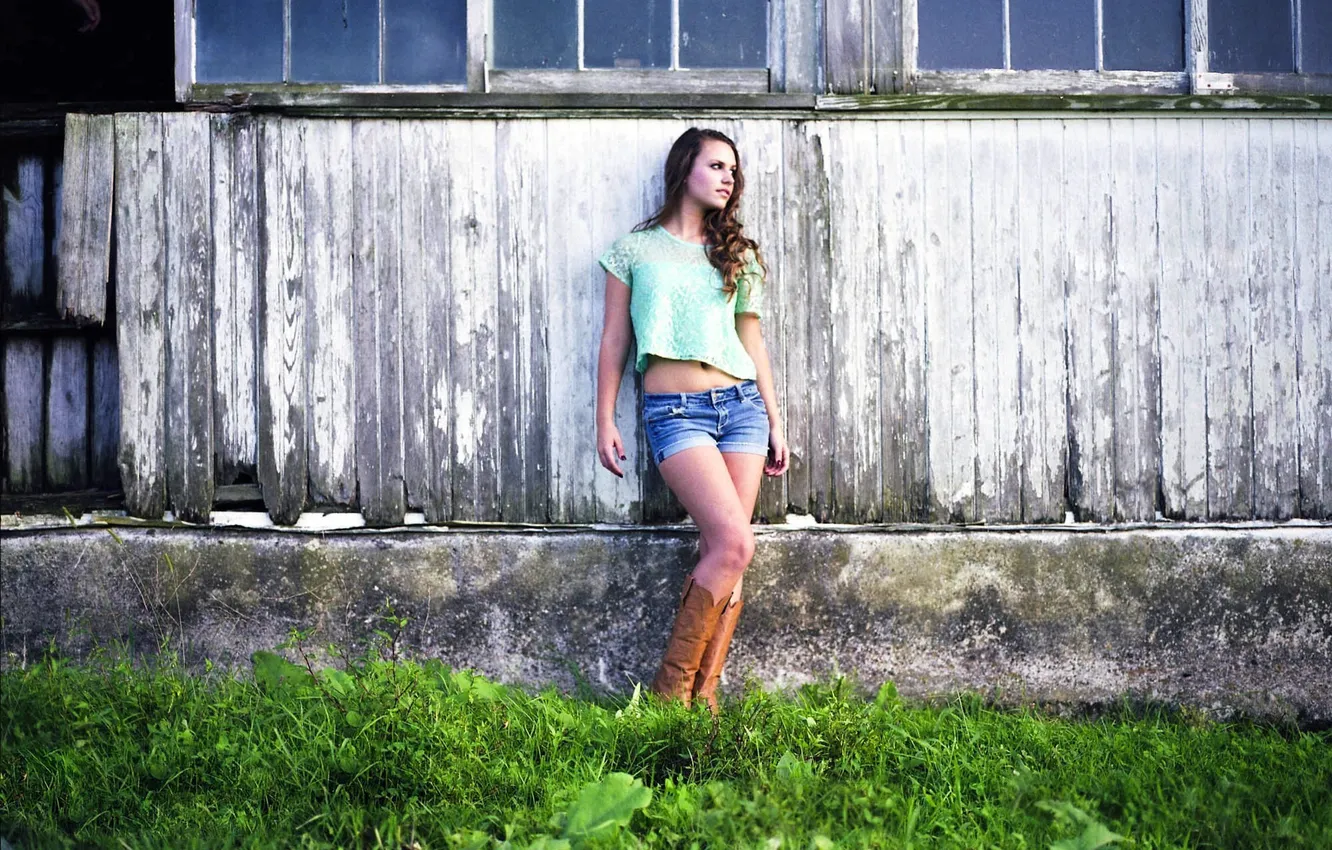 Photo wallpaper grass, girl, home