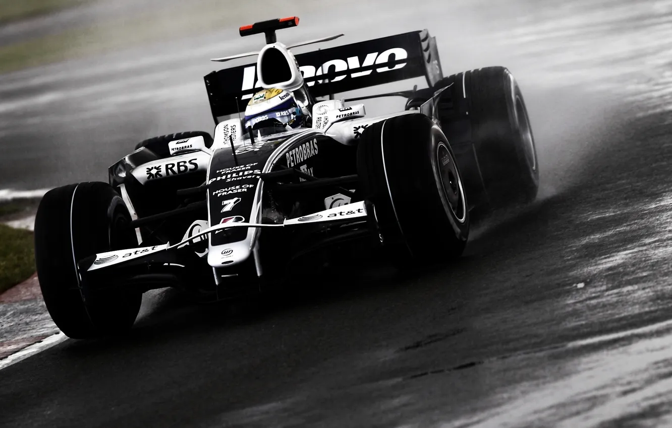 Photo wallpaper rain, turn, formula 1, track, formula 1, williams, racing car, Williams