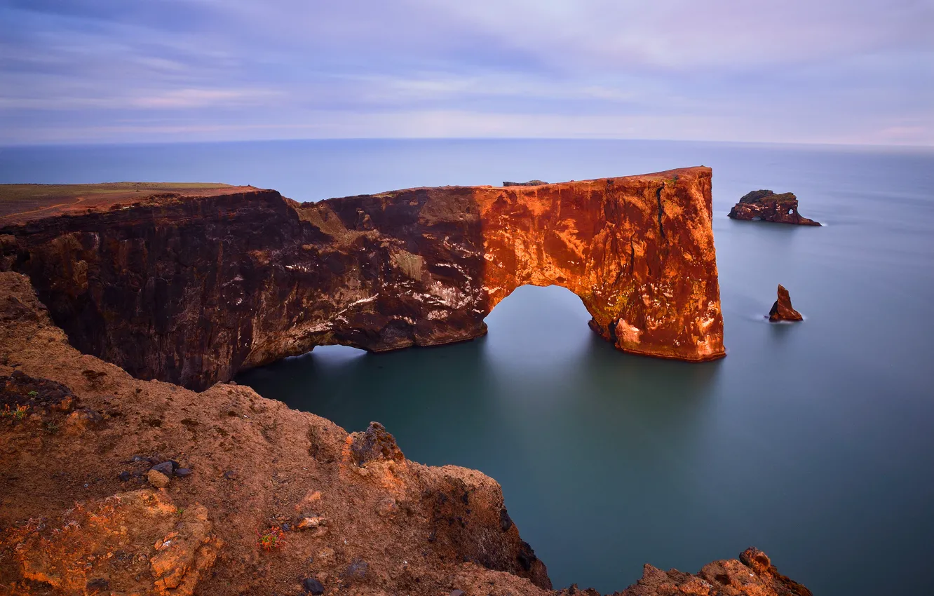 Photo wallpaper rocks, coast, arch, Iceland, Iceland, The Atlantic ocean, Dyrholaey Arch, Guests Can Also Enjoy The …