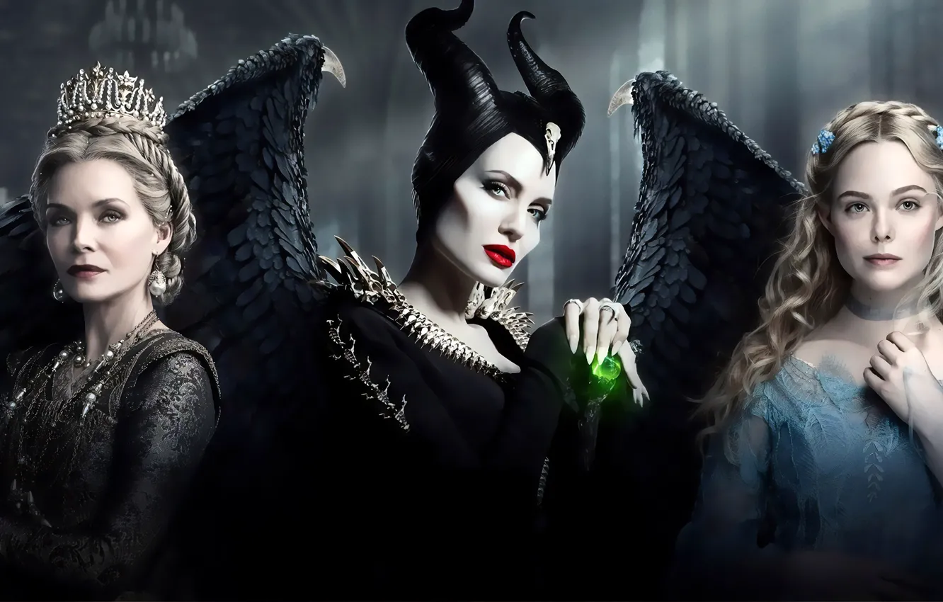 Photo wallpaper wings, crown, Angelina Jolie, Angelina Jolie, fantasy, horns, poster, characters