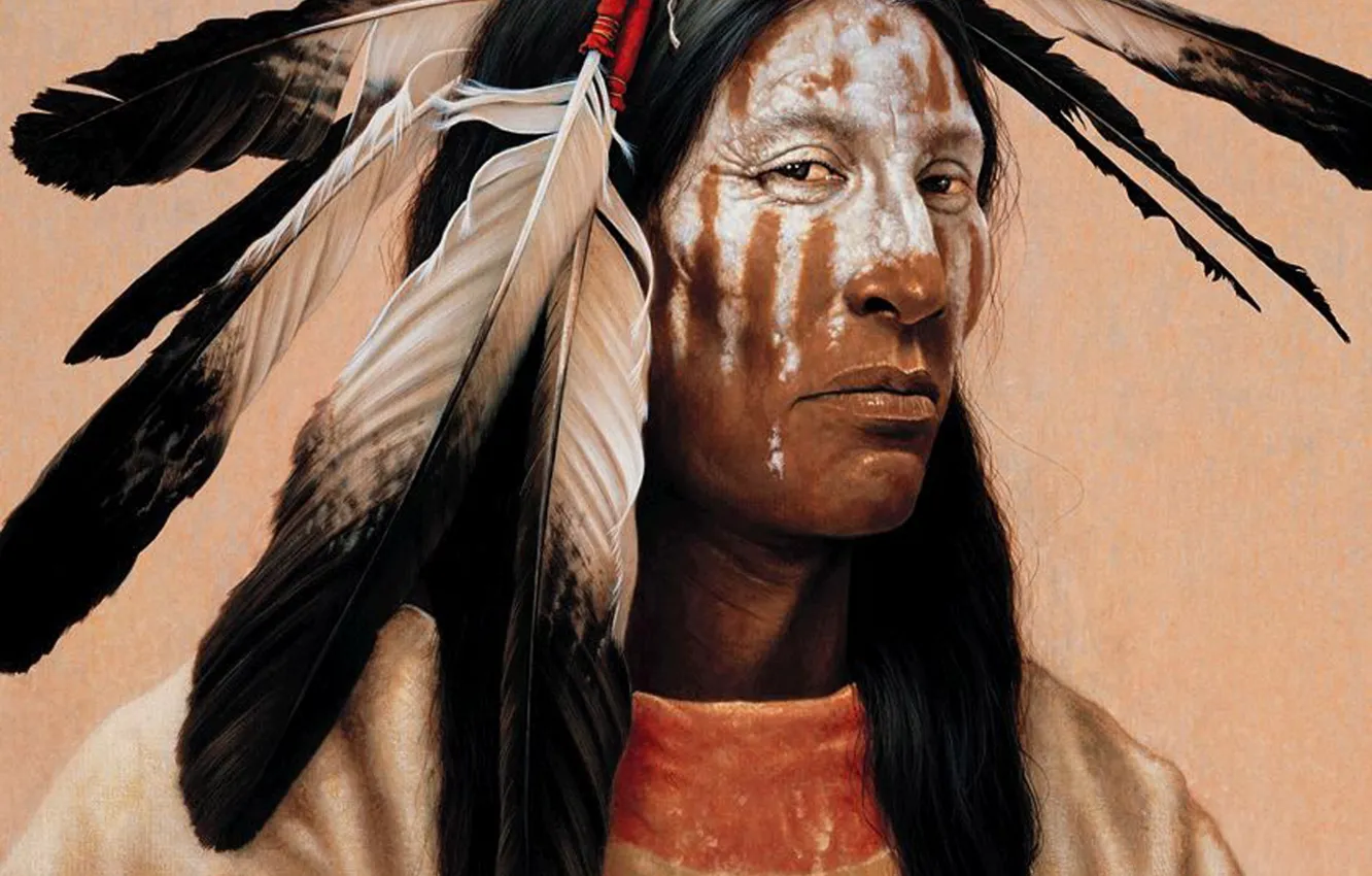 Photo wallpaper warrior, proud, first people, Native american art