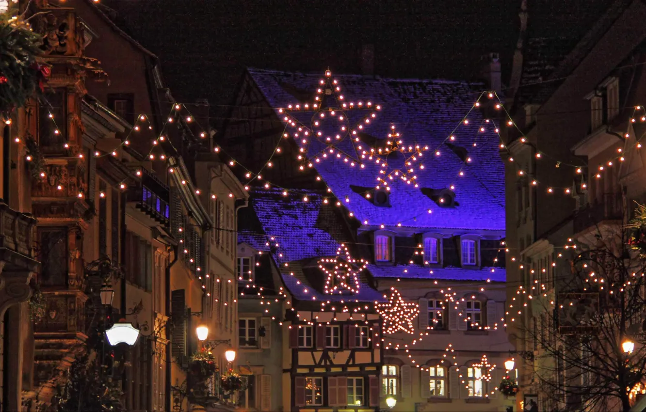 Photo wallpaper lights, France, Christmas, garland, Strasbourg