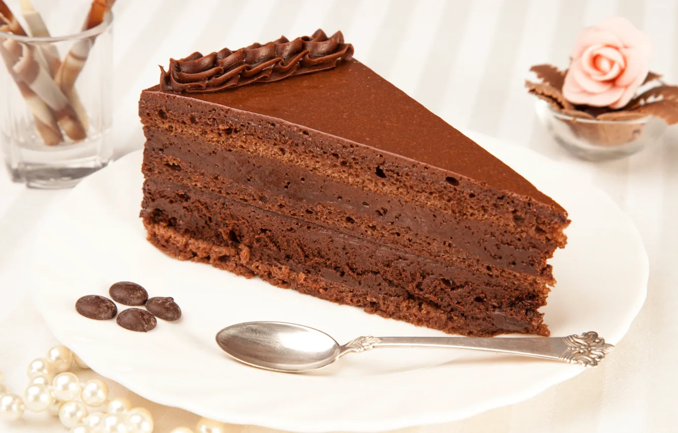 Photo wallpaper coffee, grain, plate, spoon, cake, cake, cream, dessert