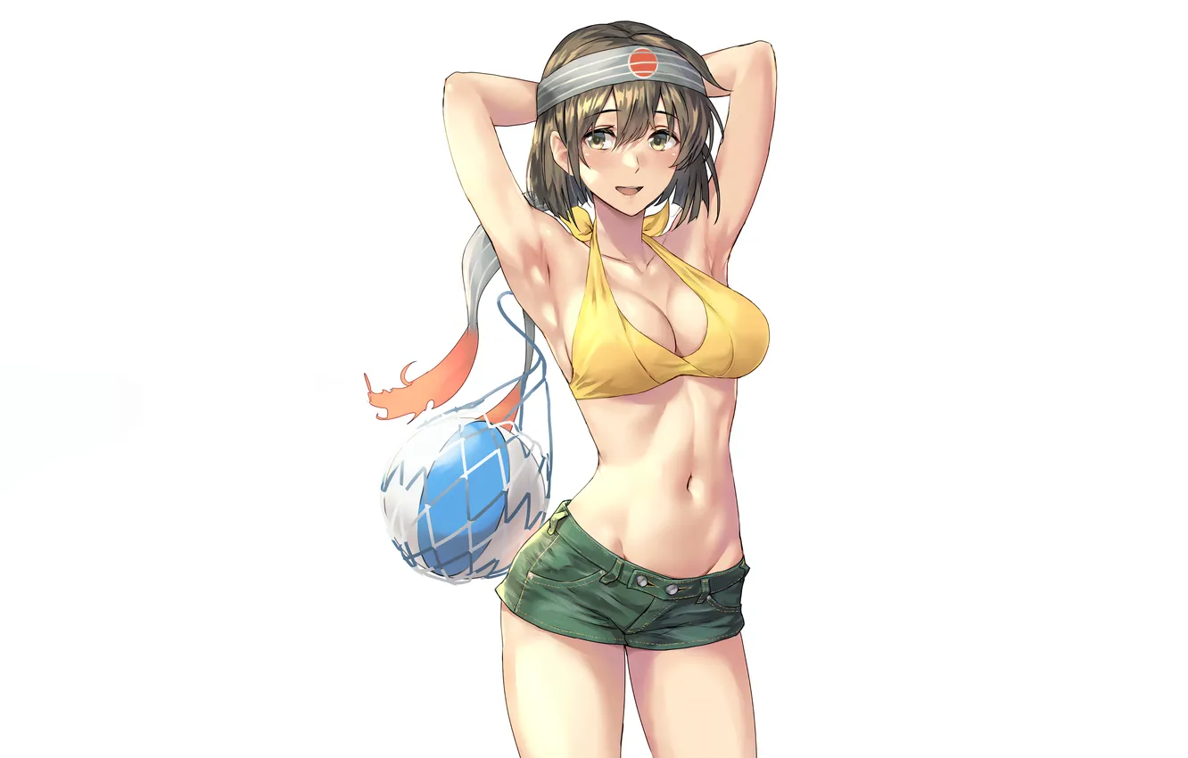 Photo wallpaper girl, sexy, cleavage, shorts, green eyes, boobs, sexy girl, anime