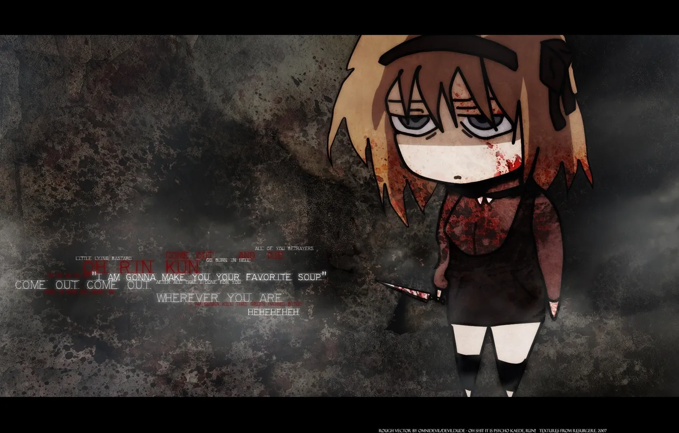 Photo wallpaper look, blood, anime, knife, sad girl