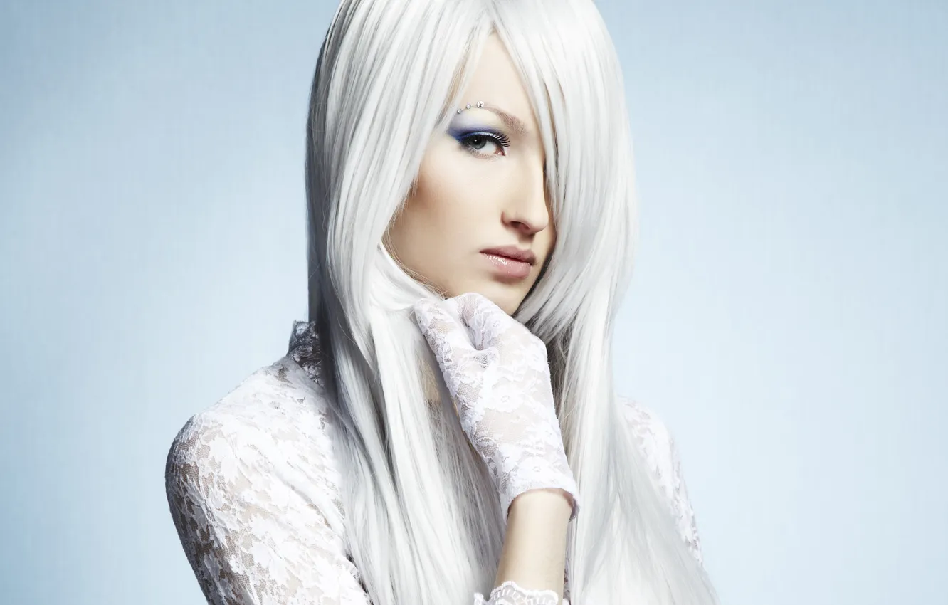 Photo wallpaper girl, hair, makeup, white, glove, long
