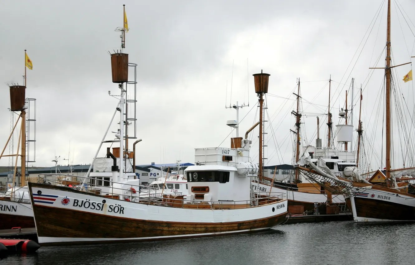 Photo wallpaper ships, pier, port, boats, Iceland, Husavik
