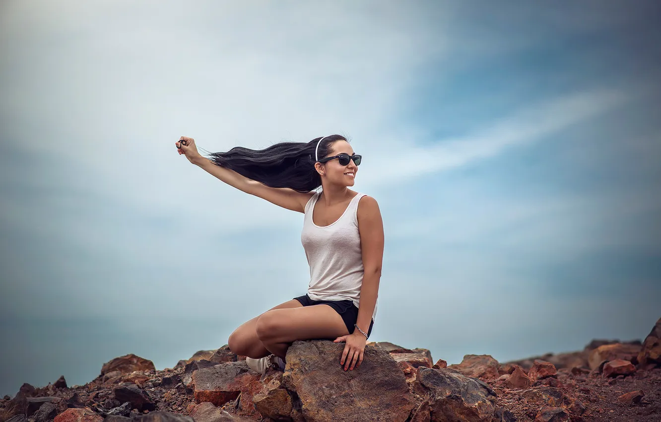 Photo wallpaper the sky, freedom, girl, joy, the wind, Leslie Boulnois