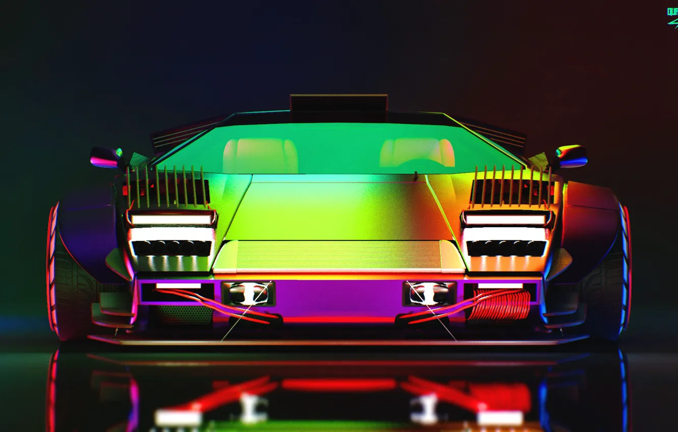 Photo wallpaper Auto, Lamborghini, Neon, Machine, Lights, Car, Art, Neon
