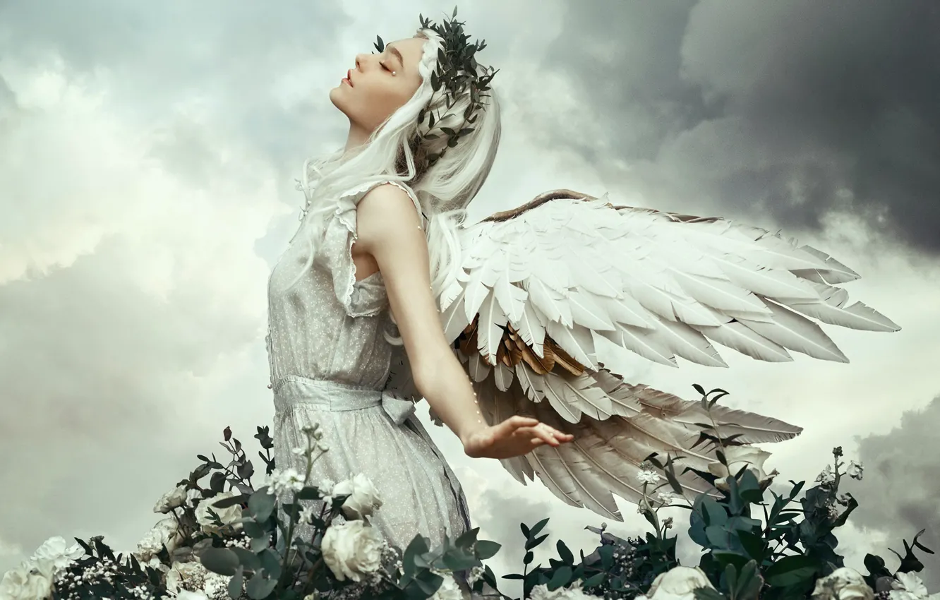 Photo wallpaper girl, nature, angel