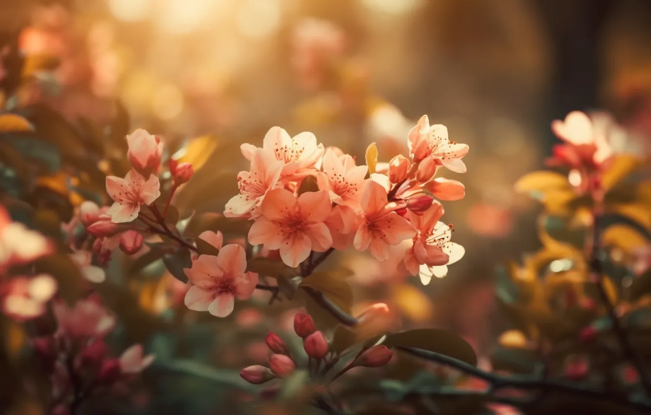 Photo wallpaper flowers, spring, flowering, AI art, neural network