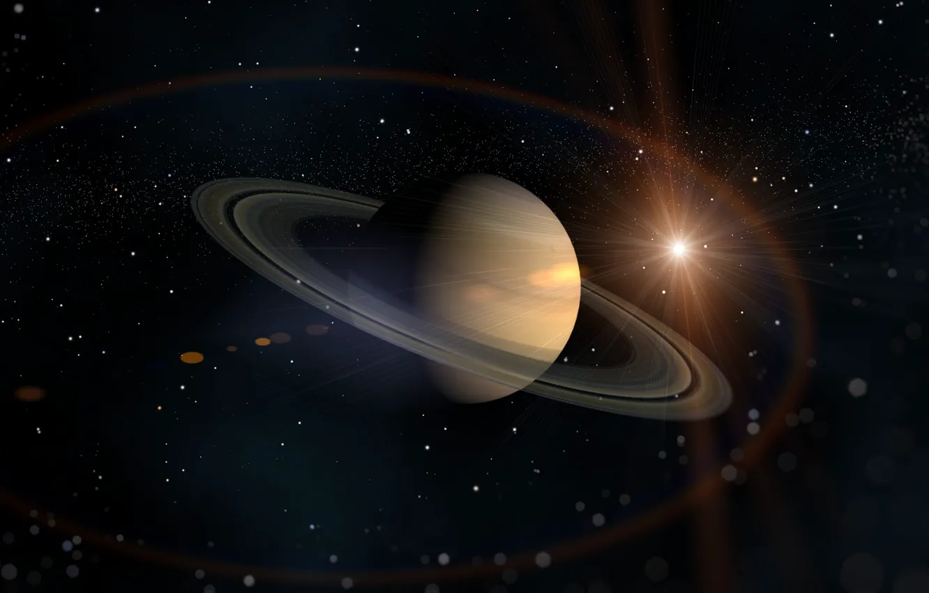 Photo wallpaper the sun, stars, ring, Saturn, Space, planet in our solar system