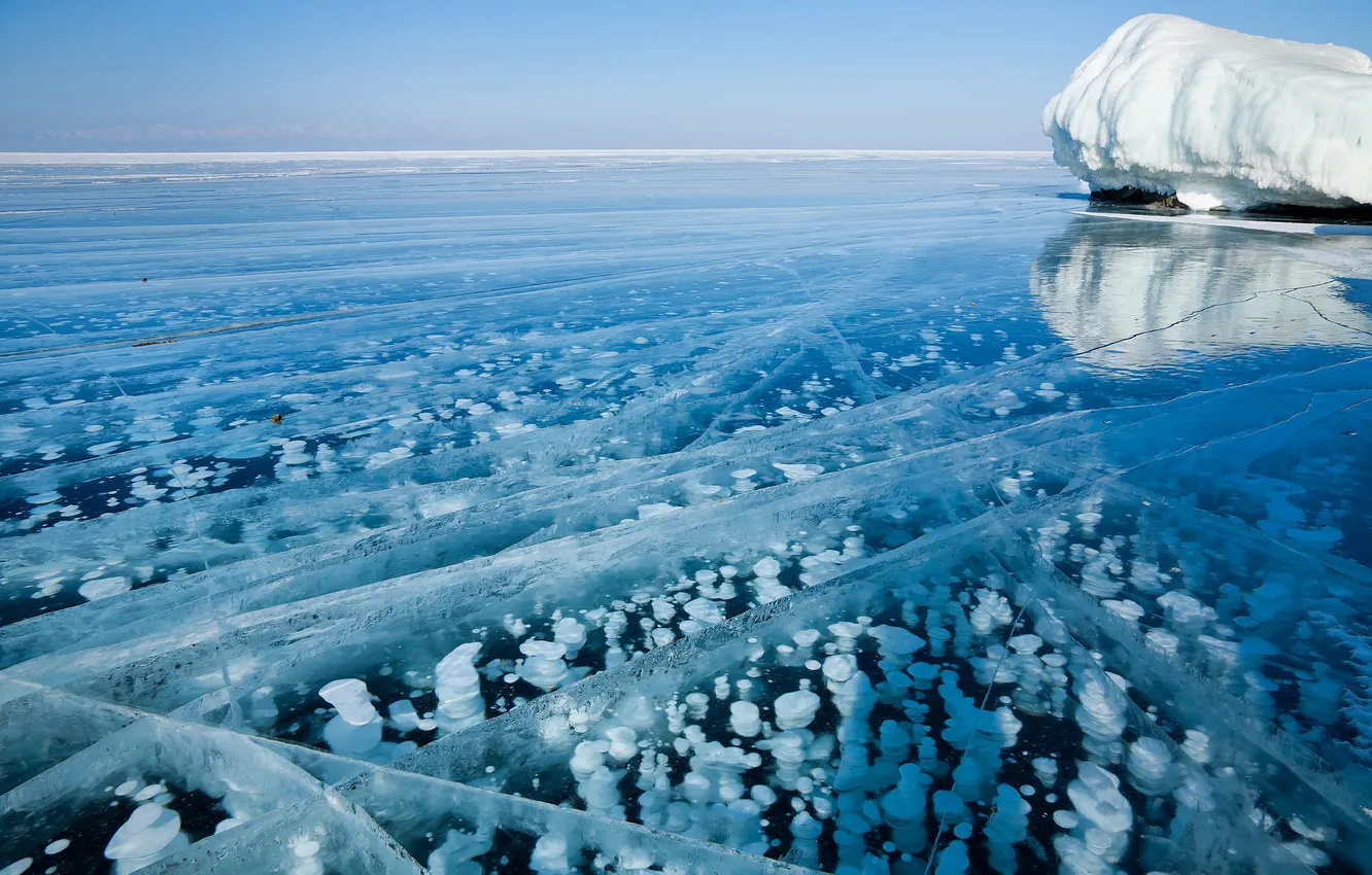 Photo wallpaper ice, the sky, landscape, nature, lake, horizon, ice, sky