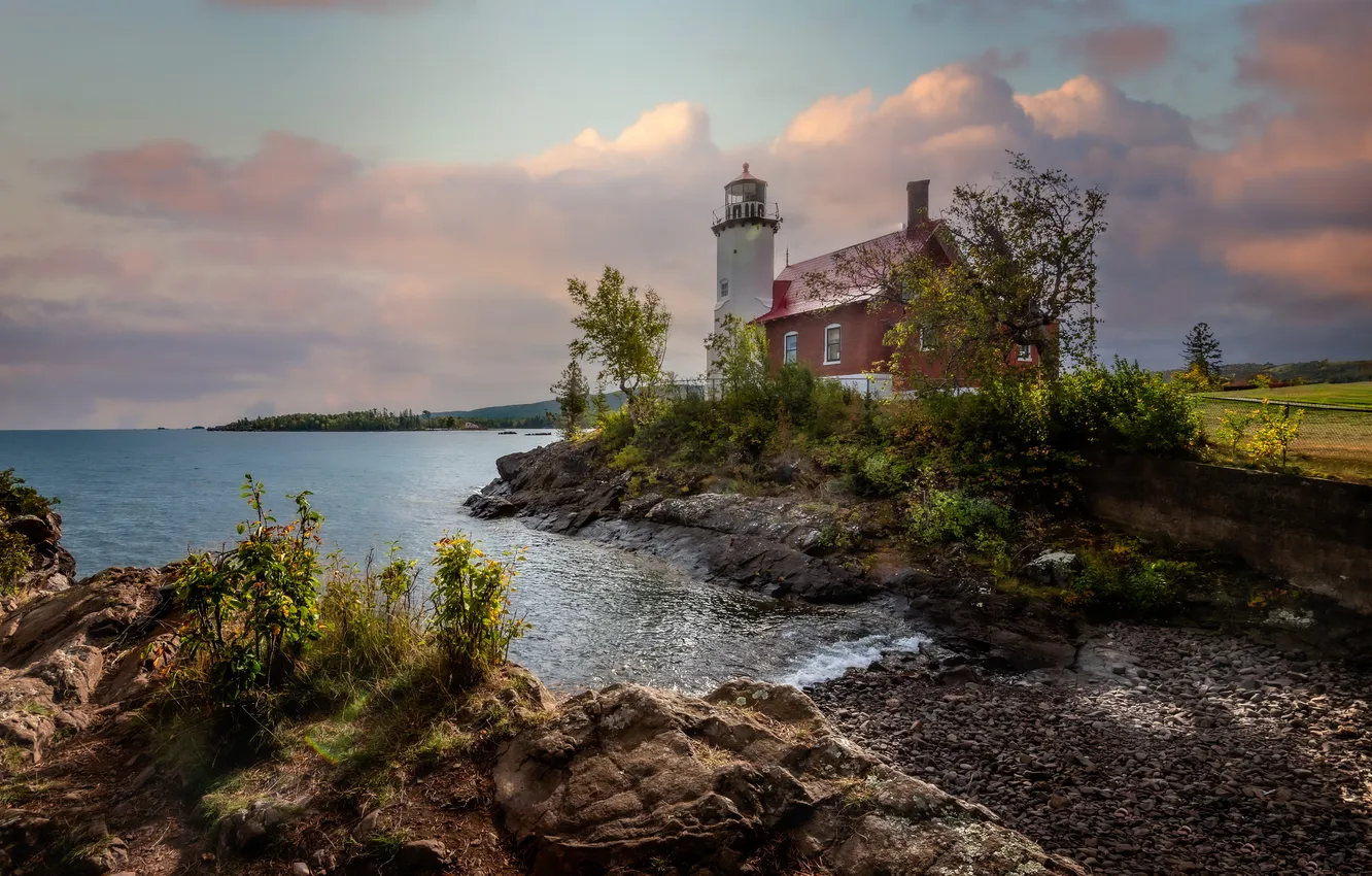 Photo wallpaper sea, shore, lighthouse