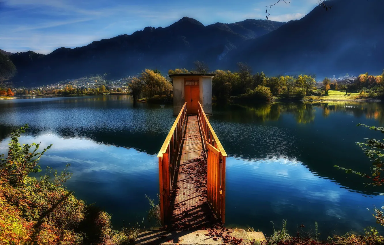 Photo wallpaper mountains, lake, Italy