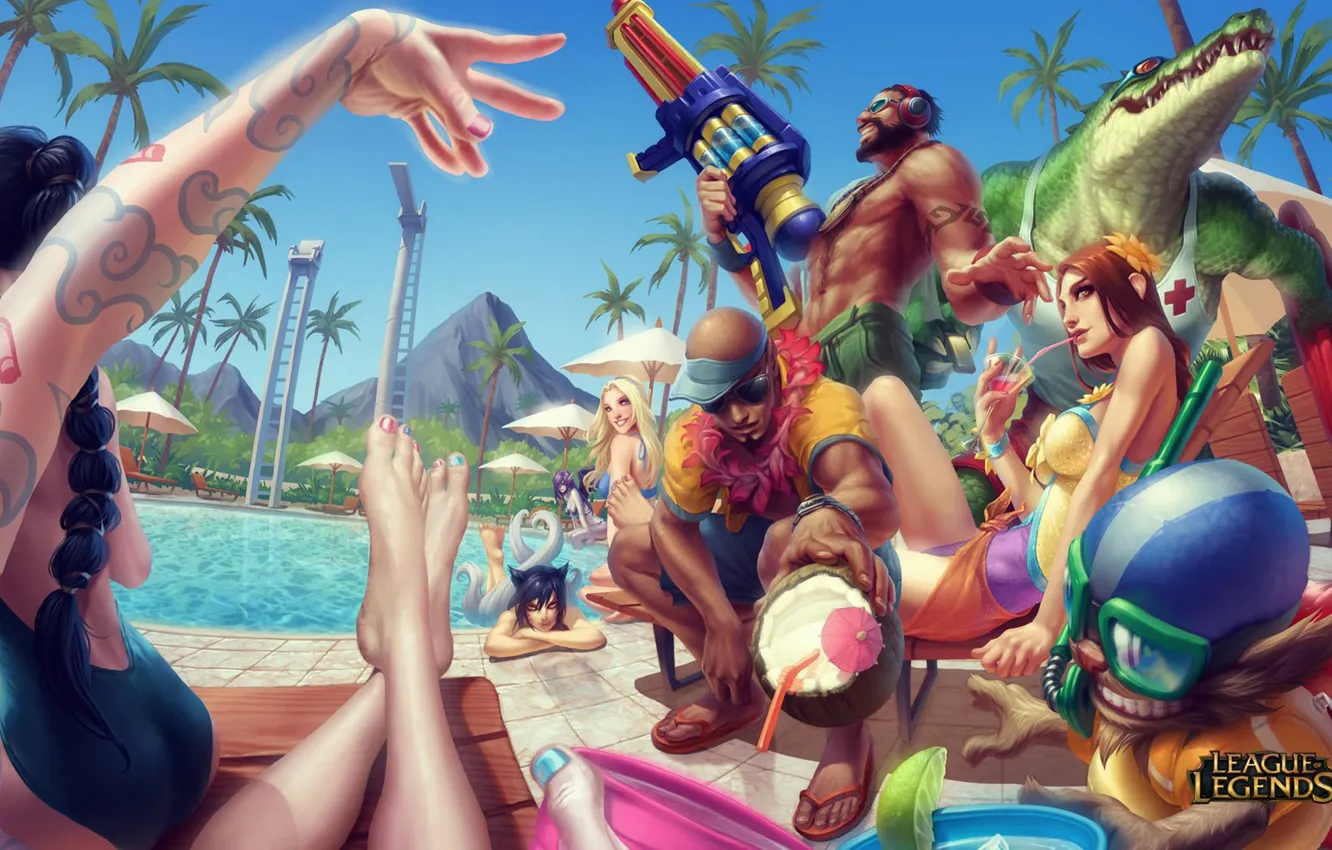 Photo wallpaper pool, party, League of Legends, LoL