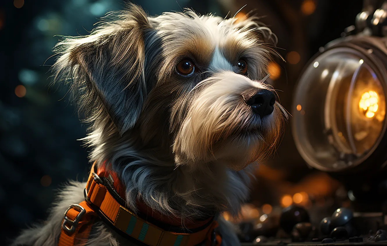 Photo wallpaper look, face, dog, digital art, AI art, The Art of Artificial Intelligence, neural network