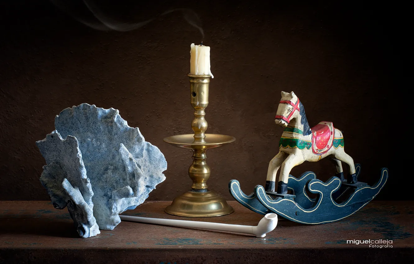 Photo wallpaper toy, candle, tube, horse, coral