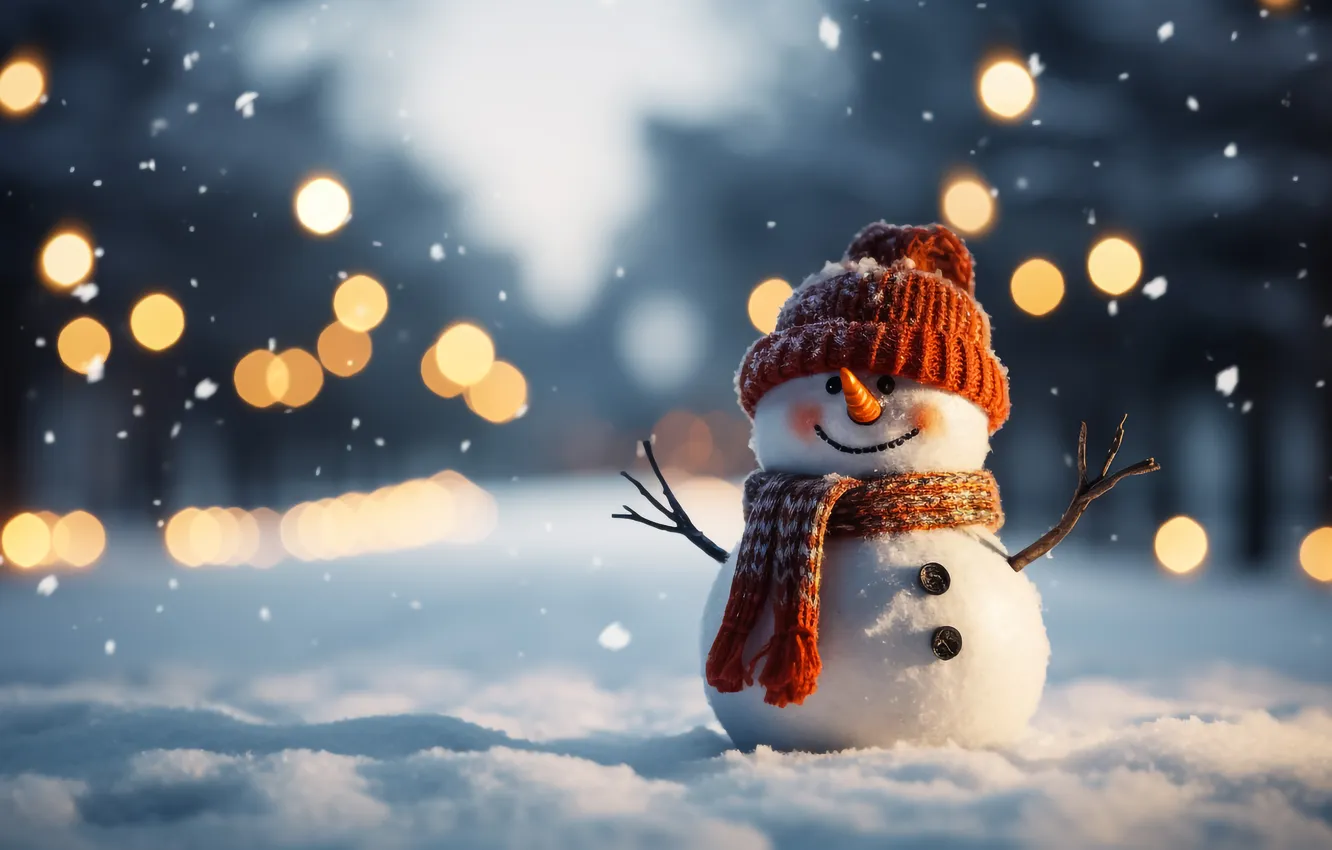 Photo wallpaper winter, snow, new year, Christmas, snowman, Christmas, winter, snow