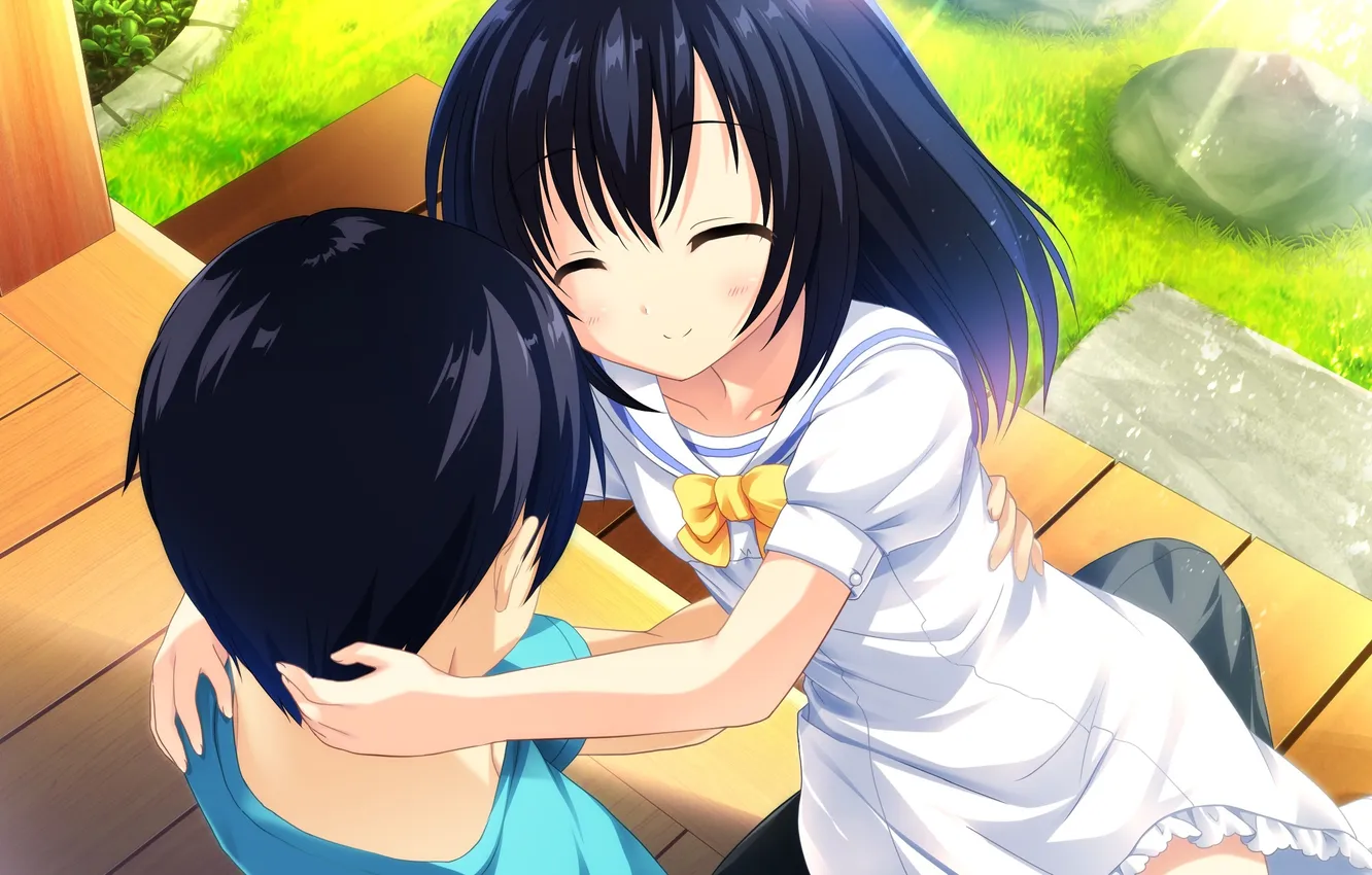 Photo wallpaper girl, light, nature, art, hugs, pair, guy, two