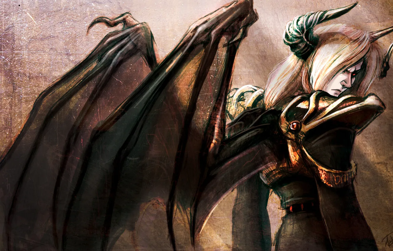 Photo wallpaper wings, the demon, art, horns, not so great demon king, by pu sama-
