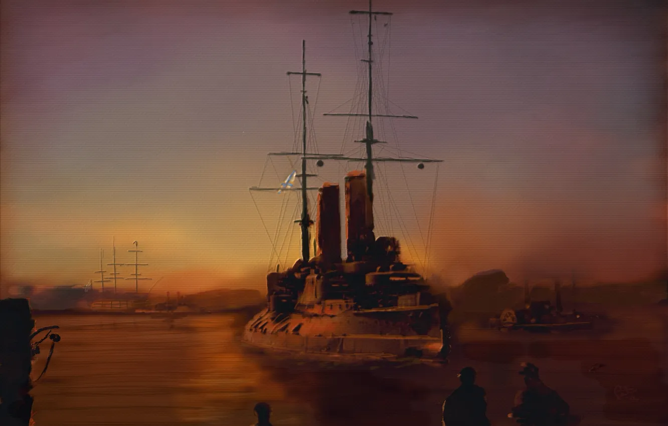 Photo wallpaper sea, painting, battleship, Russian, squadron, "Tsarevich"