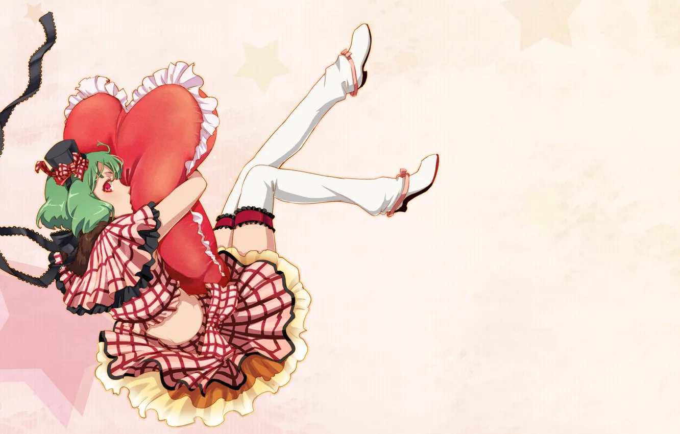 Photo wallpaper background, heart, pillow, costume, girl, tape, hat