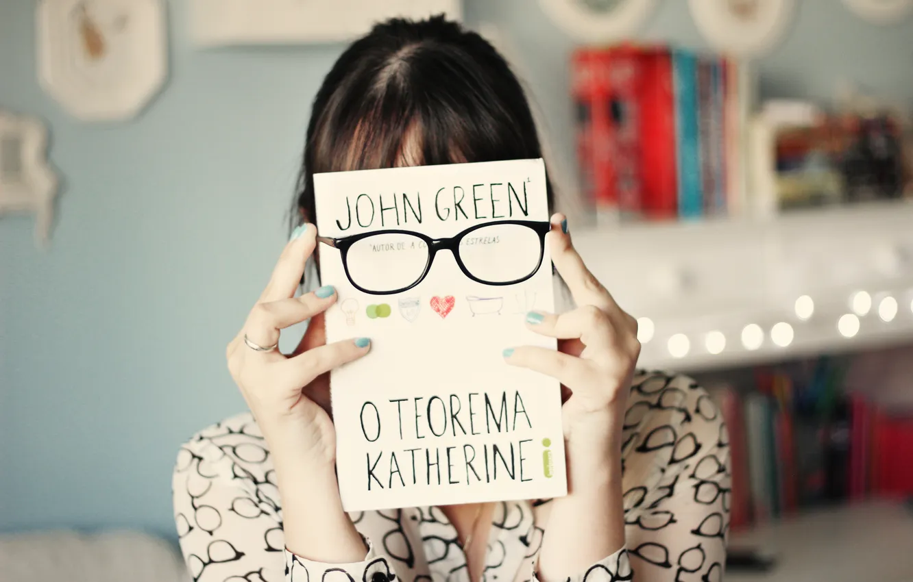 Photo wallpaper girl, background, Wallpaper, mood, brunette, glasses, book, picture