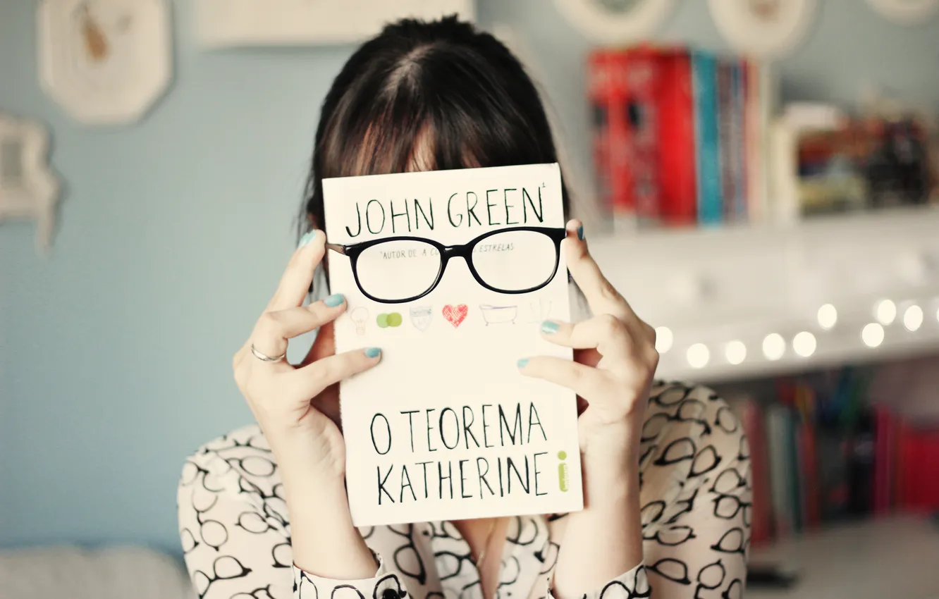 Photo wallpaper girl, background, mood, Wallpaper, brunette, glasses, book, picture