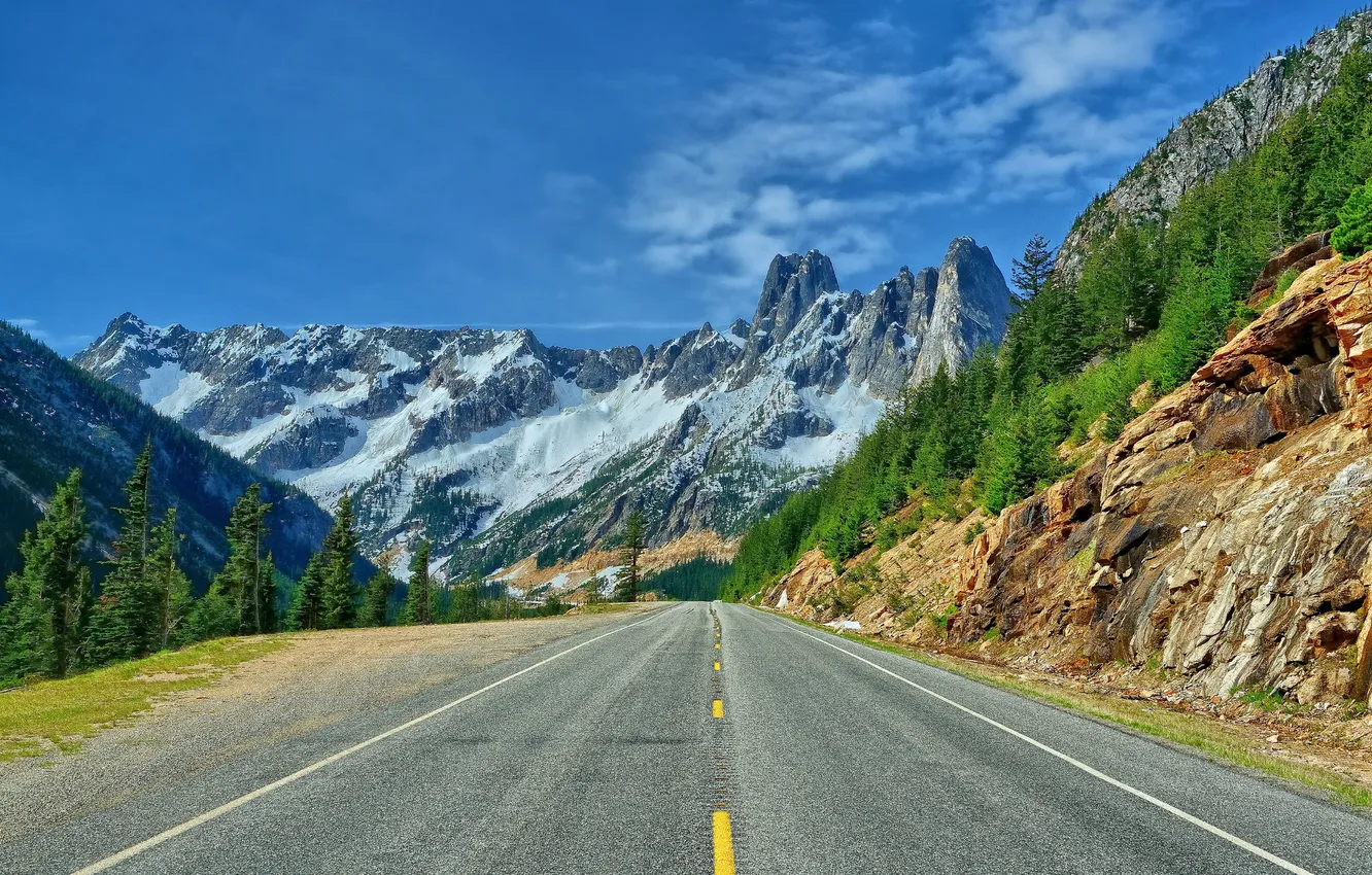 Photo wallpaper road, mountains, Washington, Washington, North Cascades National Park, national Park North Cascade
