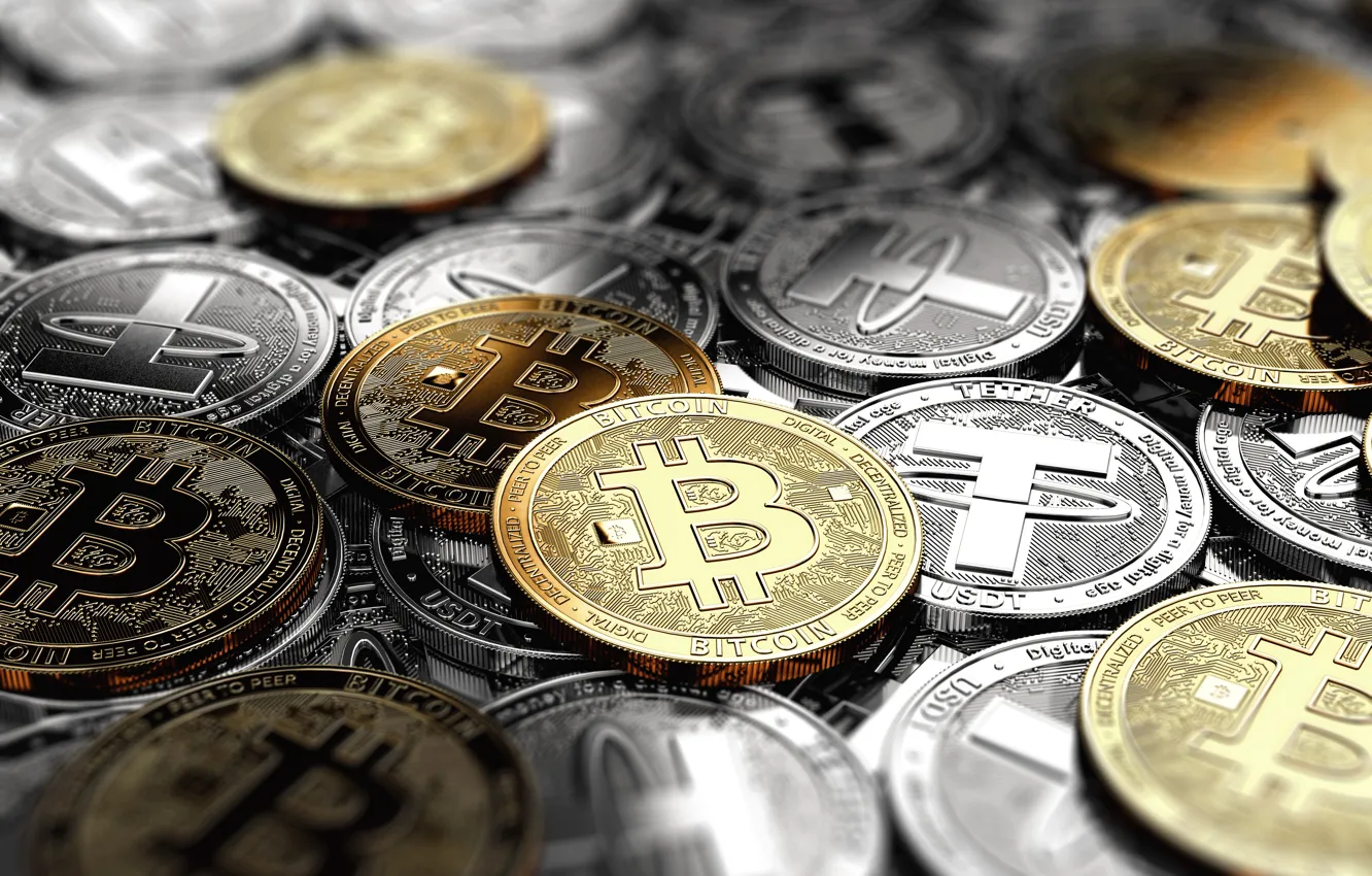 Photo wallpaper gold, coins, coin, bitcoin