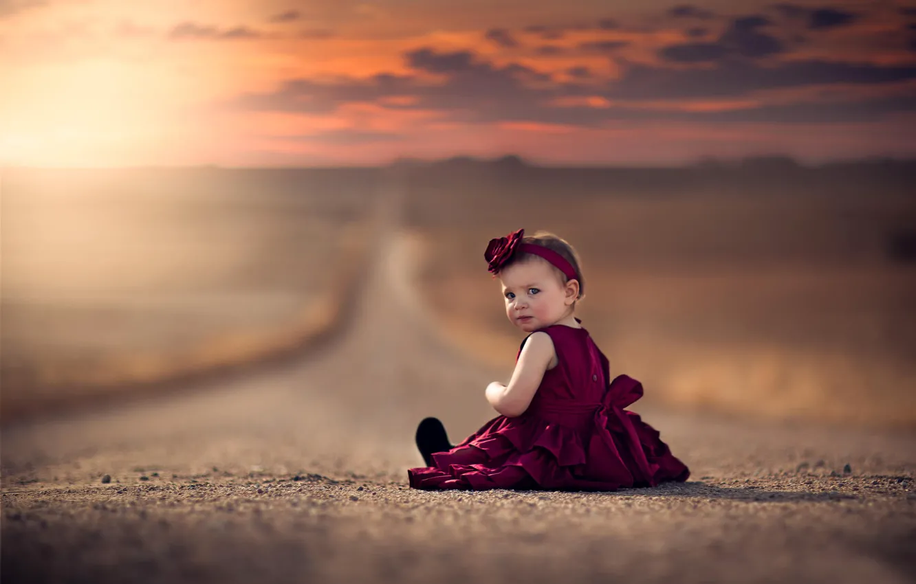 Photo wallpaper road, dress, space, girl, bokeh