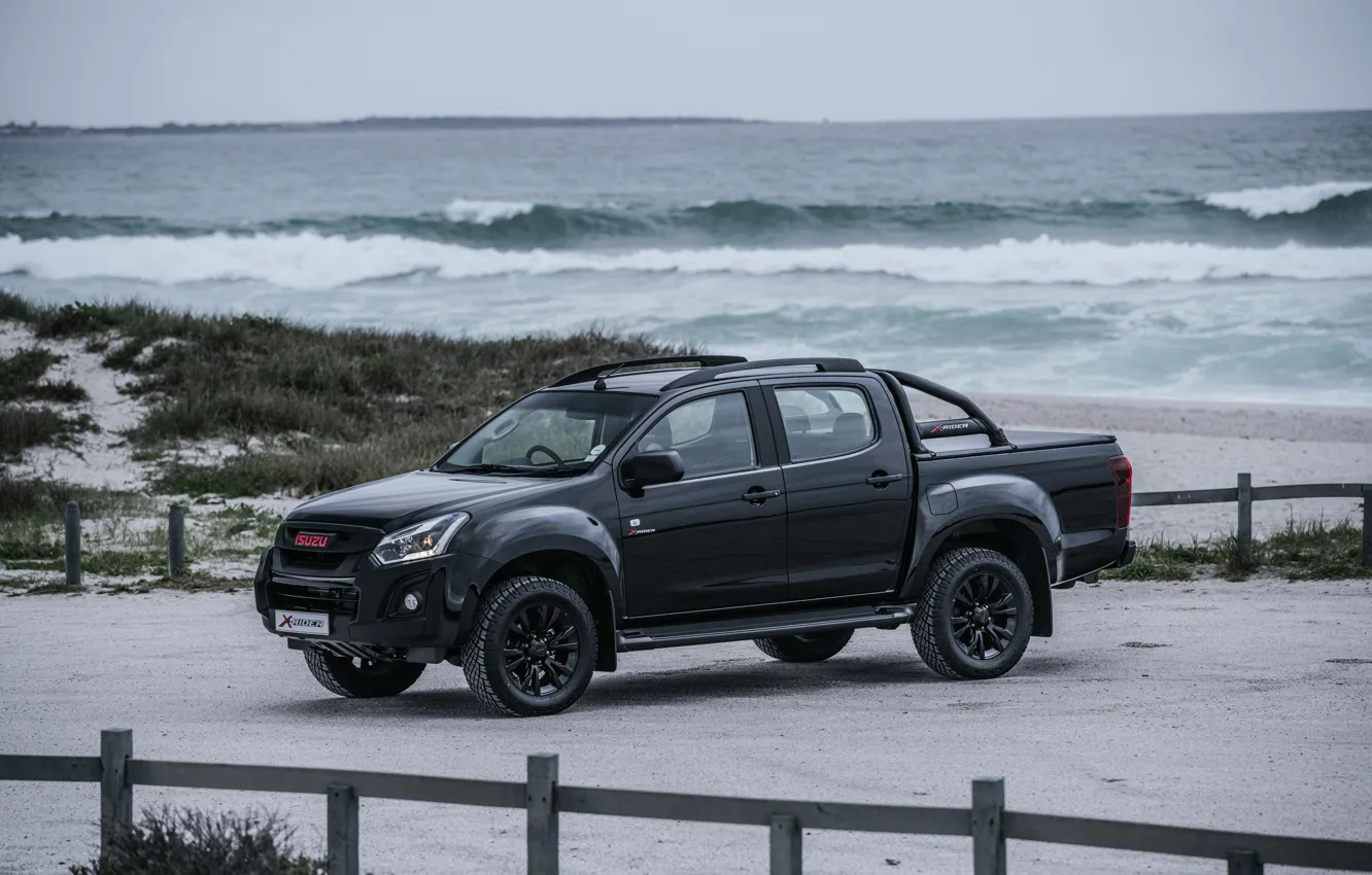 Photo wallpaper black, coast, pickup, Isuzu, D-Max, 2019, X-Rider Black