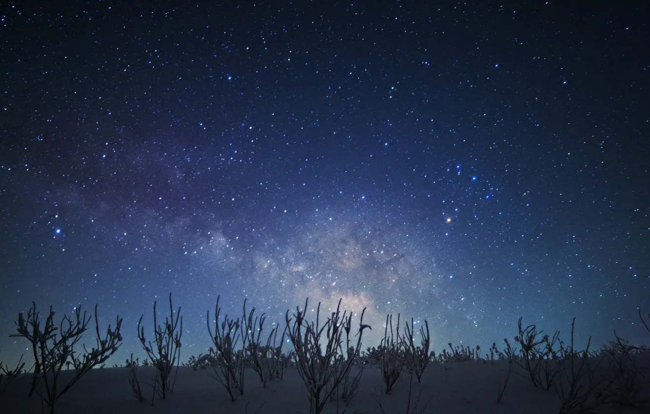 Photo wallpaper space, stars, snow, night, space, the milky way