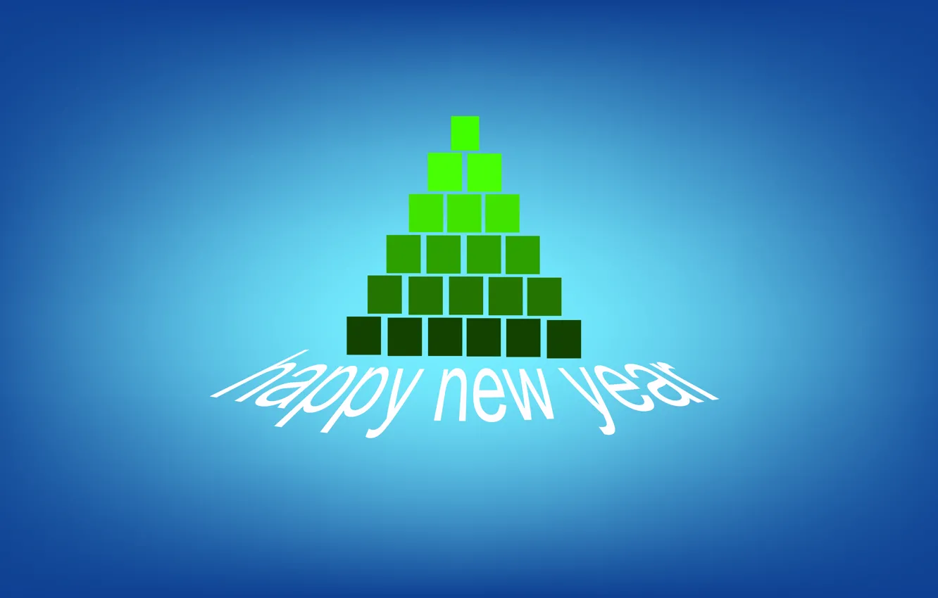 Photo wallpaper blue, green, cubes, tree, minimalism, happy new year