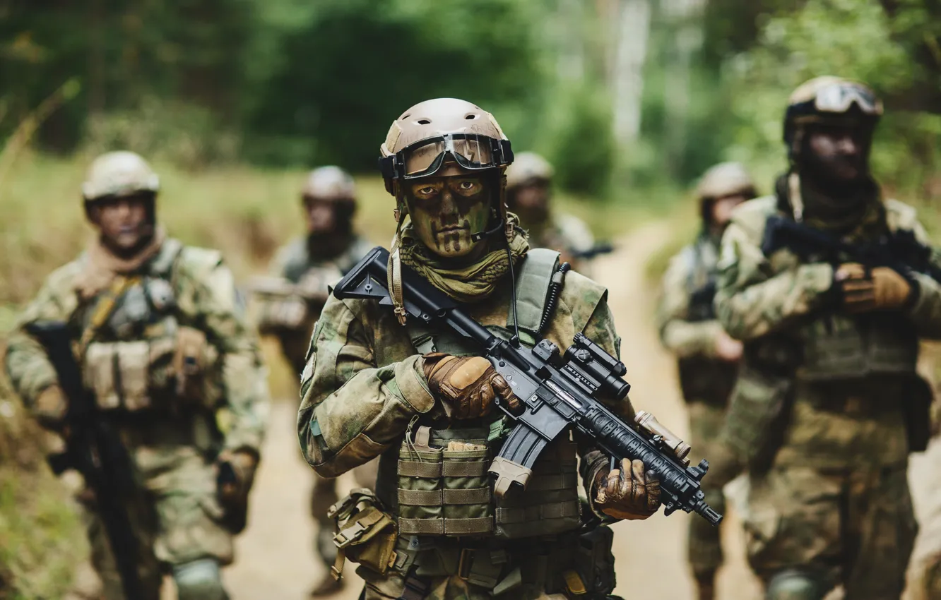 Photo wallpaper soldiers, assault rifle, infantry, painted faces