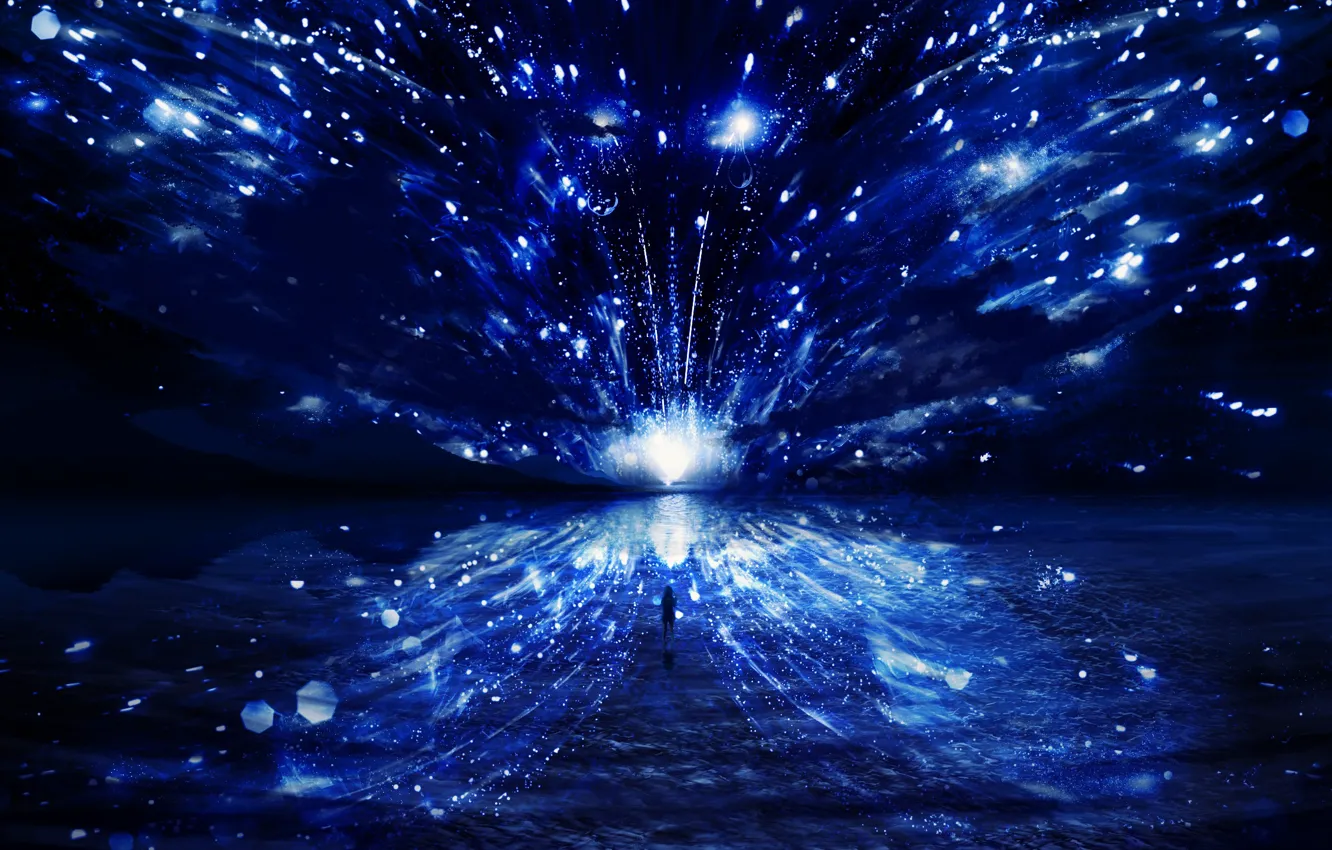 Photo wallpaper water, girl, night, art, fanetti, Y_Y