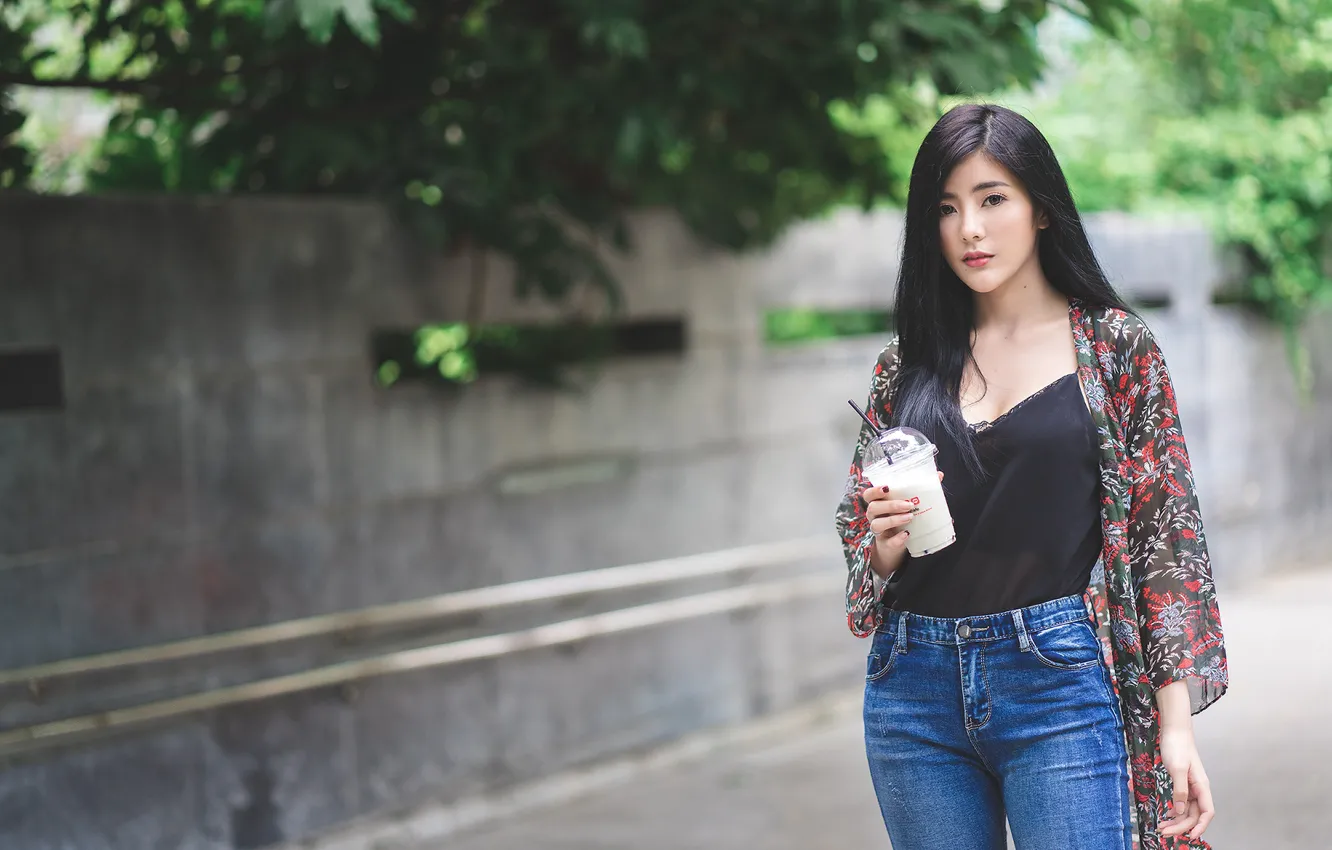 Photo wallpaper face, background, Asian, Cup