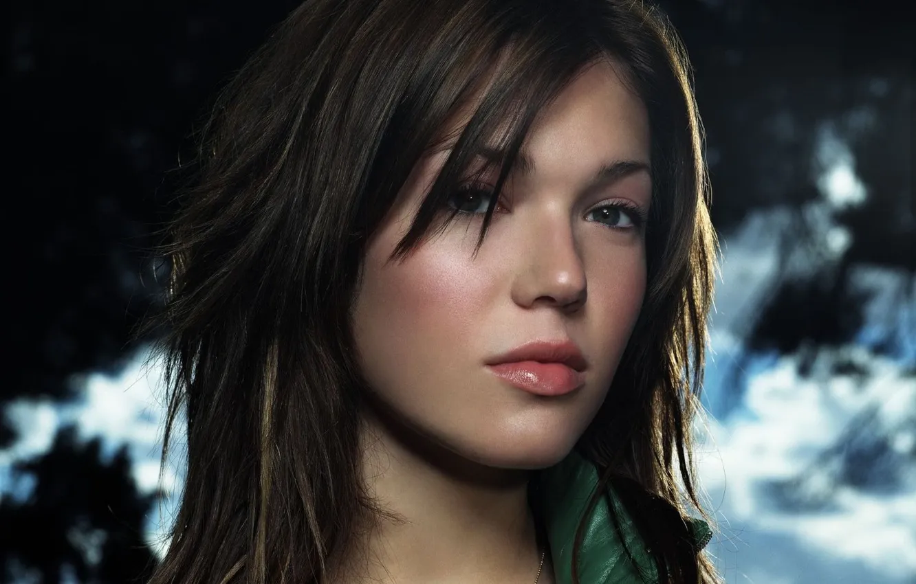 Photo wallpaper actress, brunette, jacket, Mandy Moore, green eyes