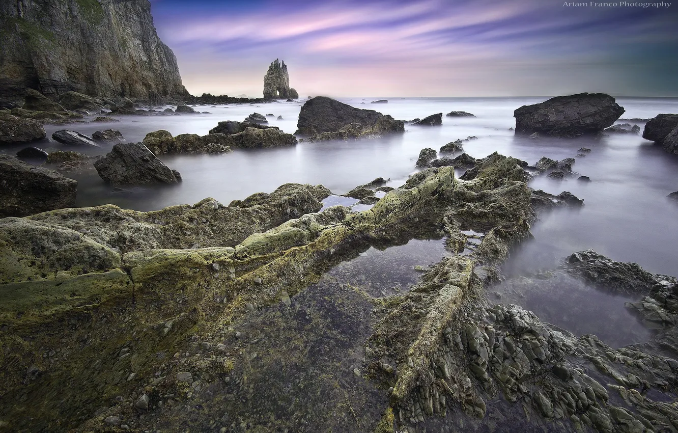 Photo wallpaper sea, landscape, sunset, stones