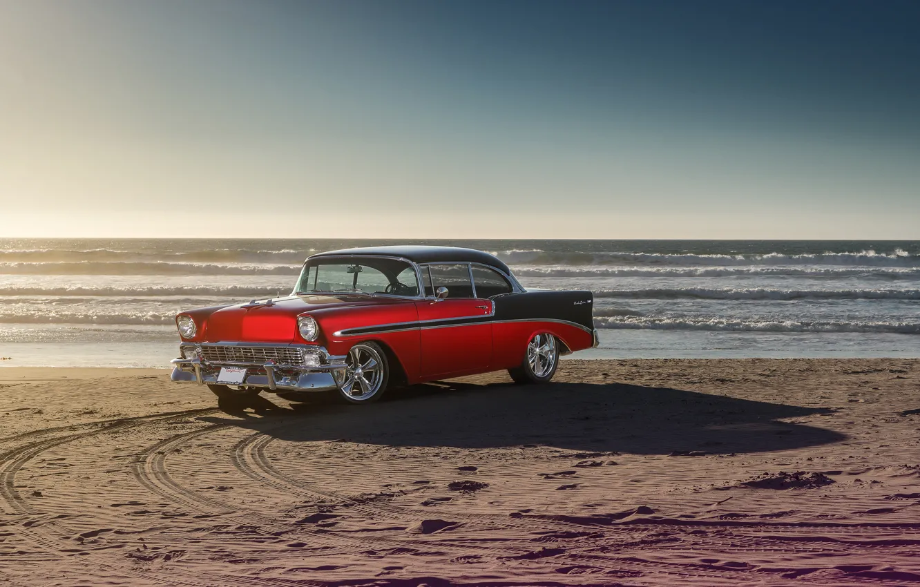 Photo wallpaper Chevrolet, Car, Front, Bel Air, Sun, Water, Old, Summer