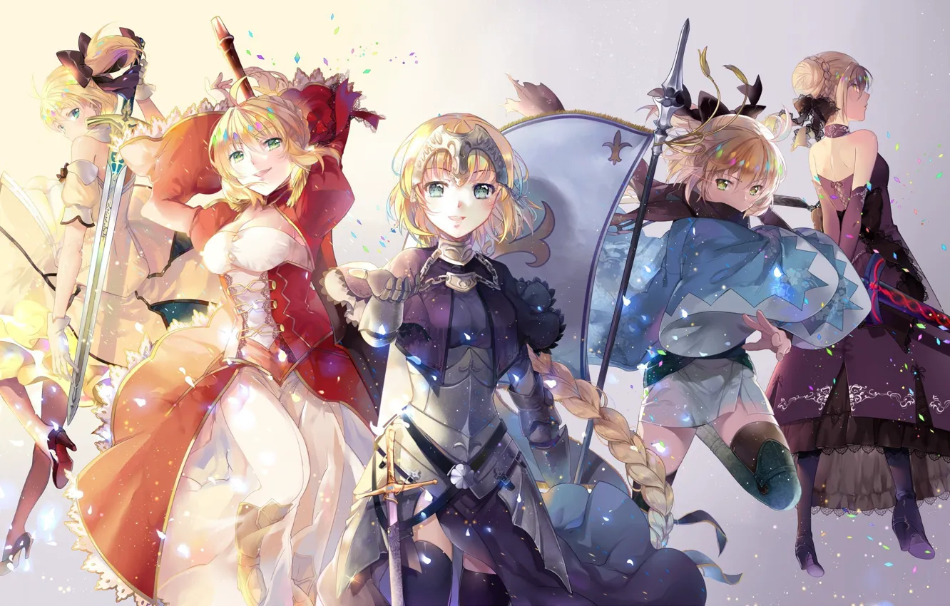Photo wallpaper sword, saber, anime, crown, pretty, ken, blade, flag