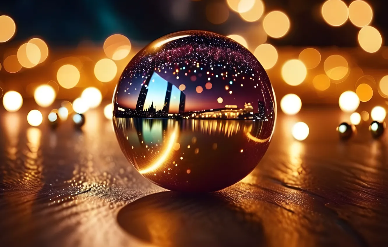 Photo wallpaper the sky, balls, surface, light, night, the city, lights, glare