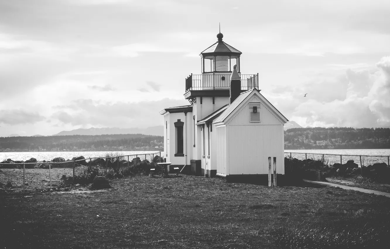 Photo wallpaper sea, ocean, lighthouse, seagull