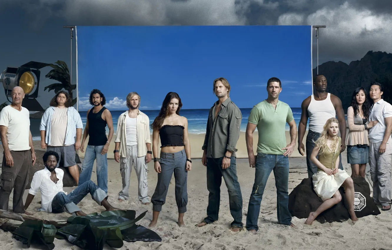 Photo wallpaper beach, island, Lost, Josh Holloway, to stay alive, Daniel Dae Kim, Matthew Fox, Evangeline Lilly