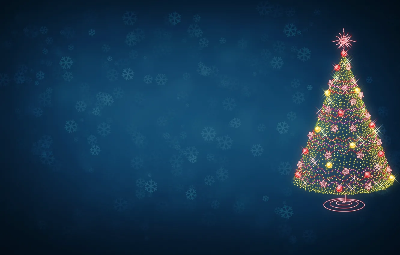 Photo wallpaper winter, snowflakes, background, holiday, tree, new year, minimalism, Christmas