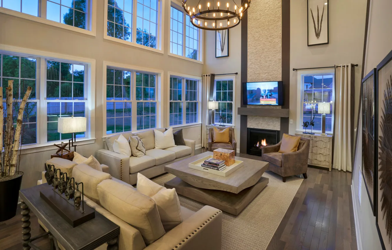 Photo wallpaper design, style, Villa, interior, fireplace, living room