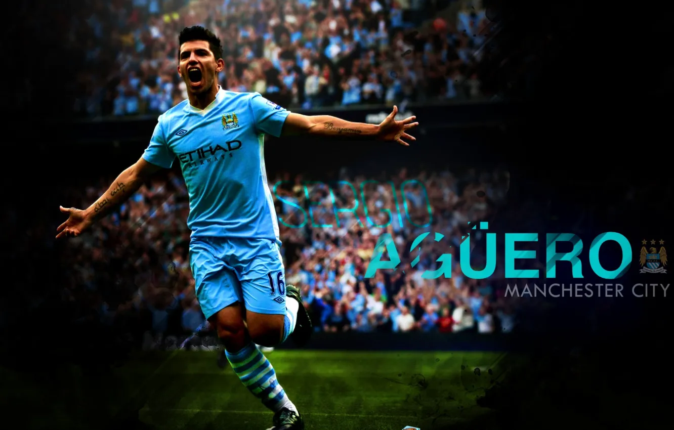 Photo wallpaper Argentina, football, forward, goal, football, Manchester City, Kun, Aguero